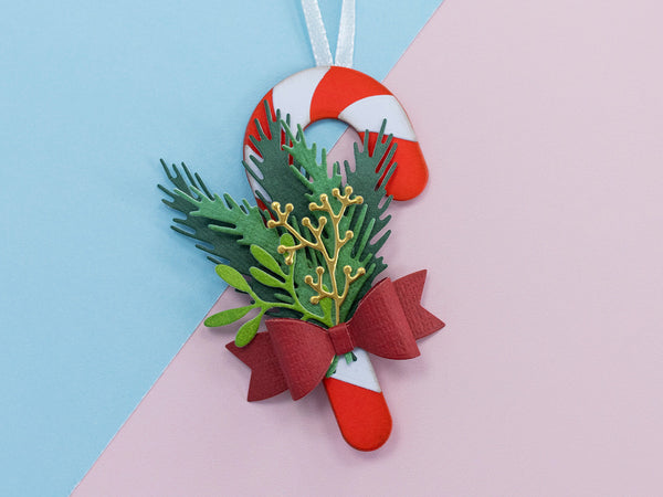 Crafter's Companion Retro Christmas Collection Metal Die Set - Candy Cane & Foliage