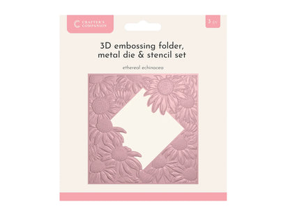 Crafters Companion 5.5" X 5.5" 3D Embossing Folder, Metal Die and Stencil Set - Ethereal Echinacea