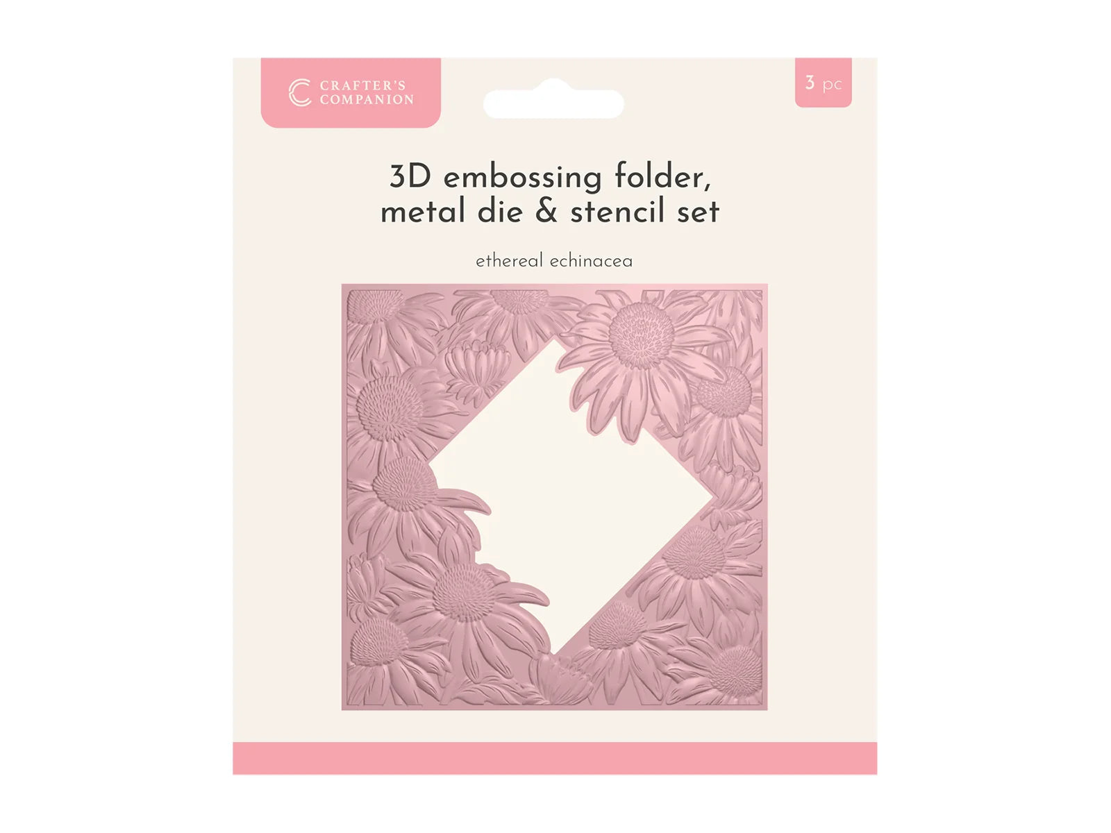 Crafters Companion 5.5" X 5.5" 3D Embossing Folder, Metal Die and Stencil Set - Ethereal Echinacea