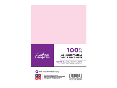 Crafter's Companion A6 Mixed Pastels Card & Envelopes - 100 Pack