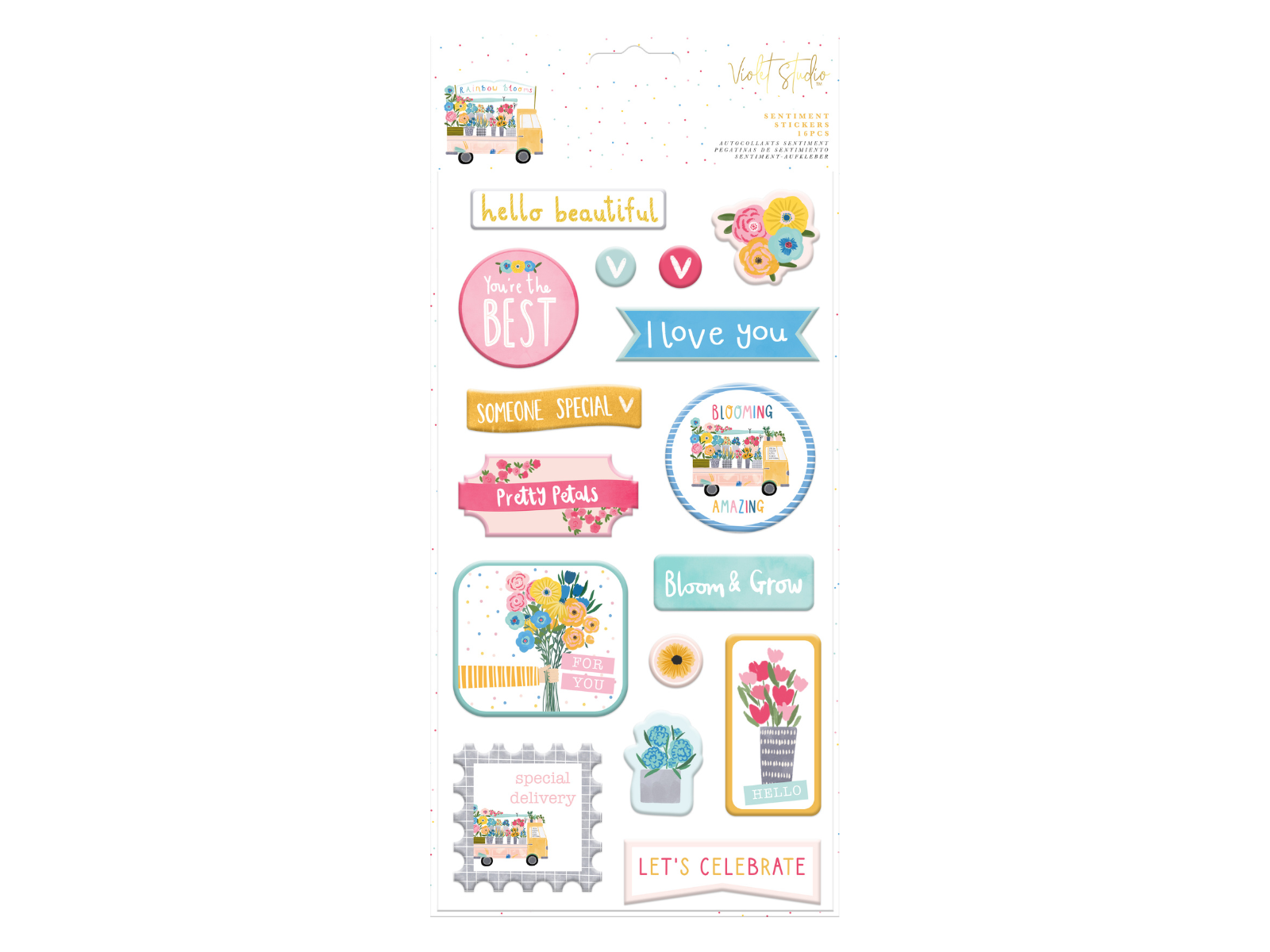 Violet Studios Sentiment Stickers - Rainbow Blooms