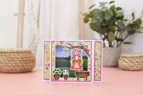 How to craft a cute card with the Garden Gnomes papercraft collection