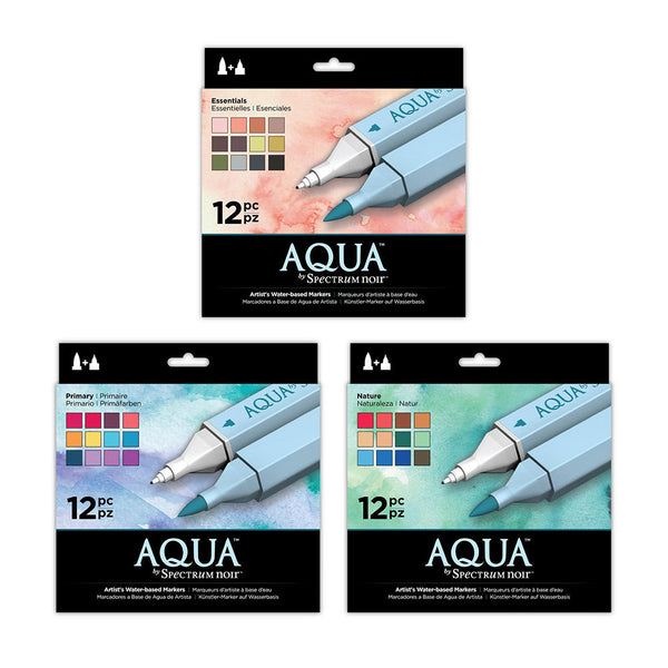 Spectrum Noir Aqua Artist's Water Based Dual Nib Marker Coloring Pens,  Nature, Pack of 12,Blue