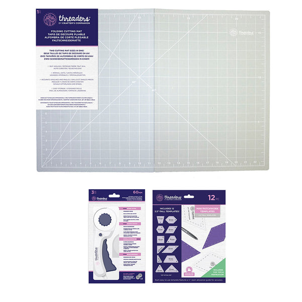 Threaders Mini Patchwork Templates with Rotary Cutter and Cutting Mat