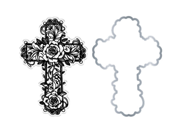 Floral Cross Stamp & Metal Die Set