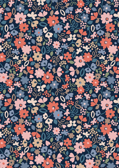 Lewis & Irene Fabric - Ditzy Floral on Dark Blue
