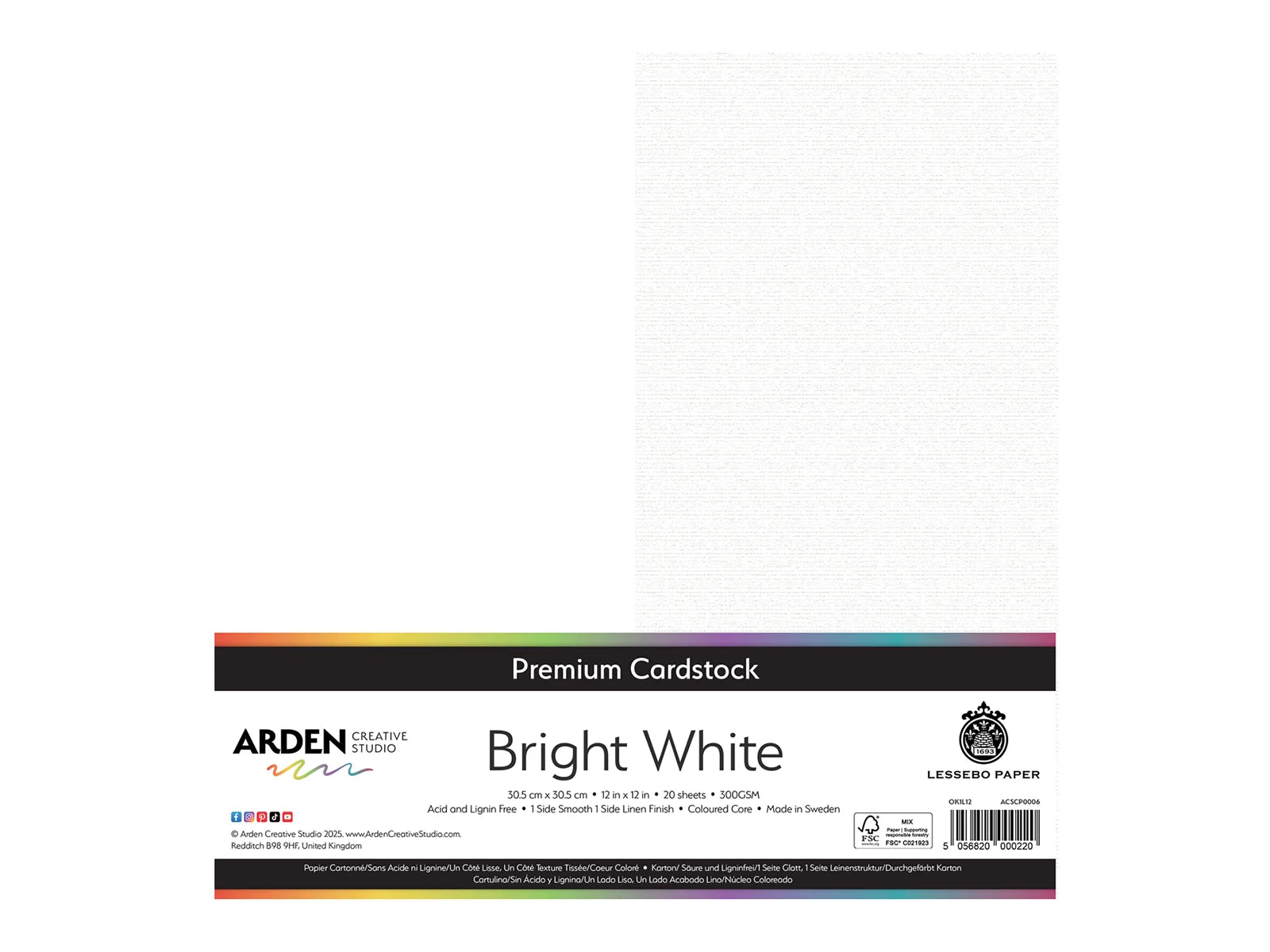 Arden Creative Studio Premium Cardstock Bright White 12" x 12" - 20 Pack