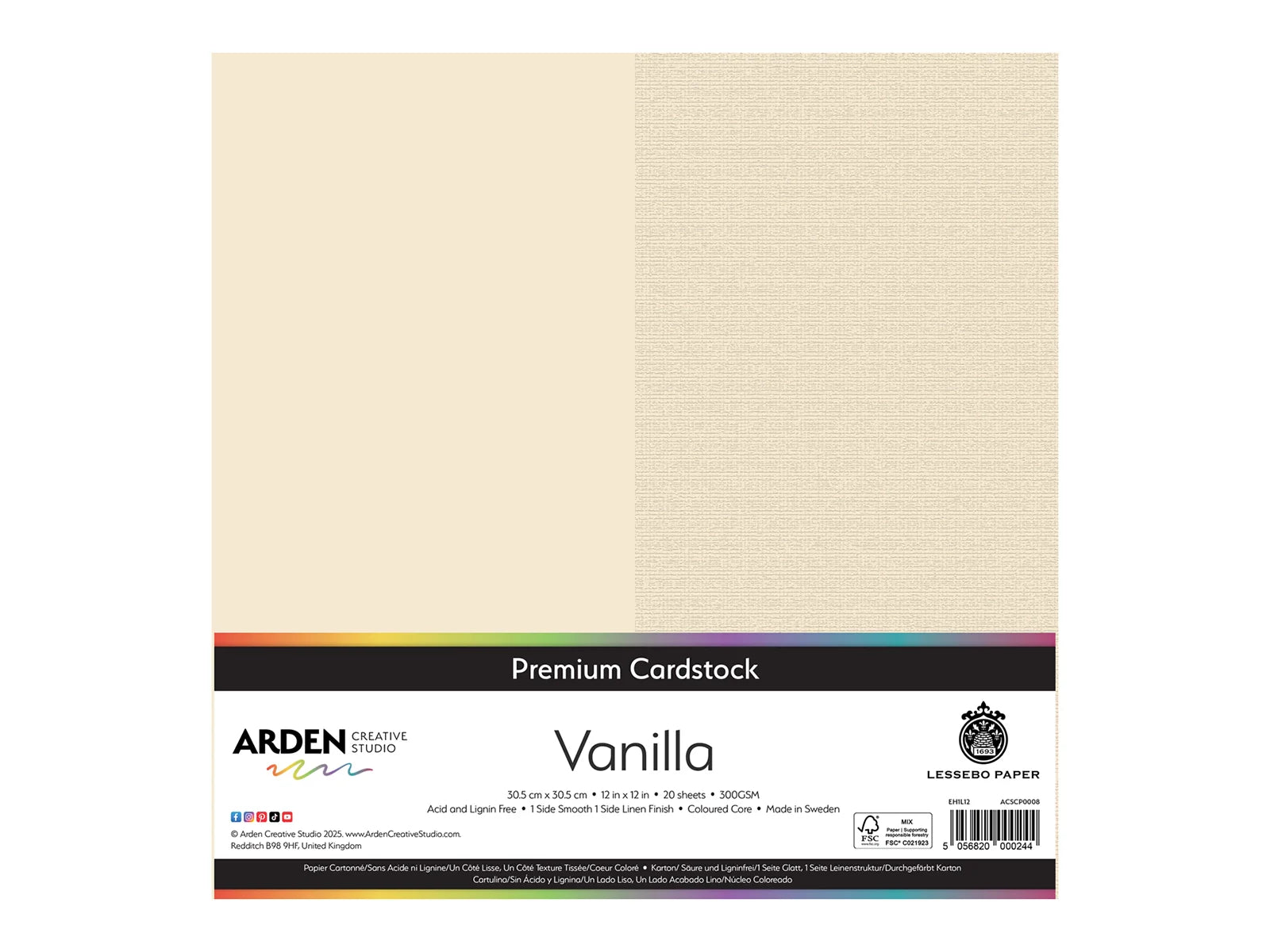 Arden Creative Studio Premium Cardstock Vanilla Cream 12" x 12" - 20 Pack