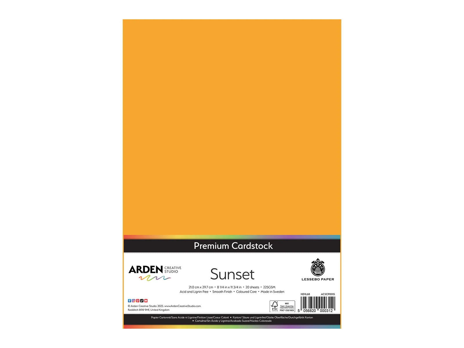 Arden Creative Studio Premium Cardstock Sunset Orange A4 - 20 Pack