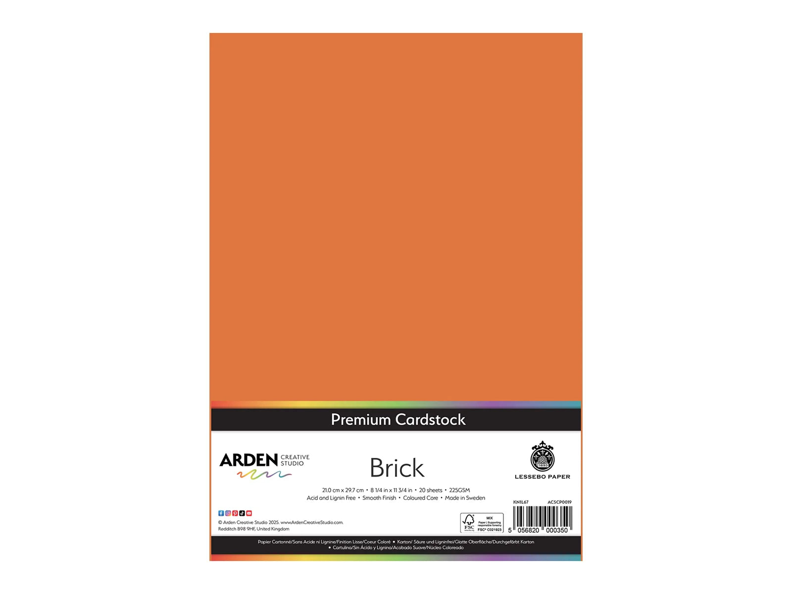 Arden Creative Studio Premium Cardstock Brick Orange A4 - 20 Pack