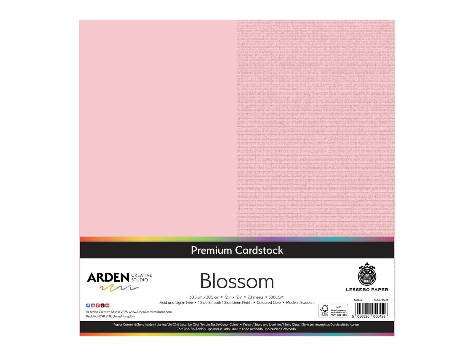 Arden Creative Studio Premium Cardstock Blossom Pink 12" x 12" - 20 Pack