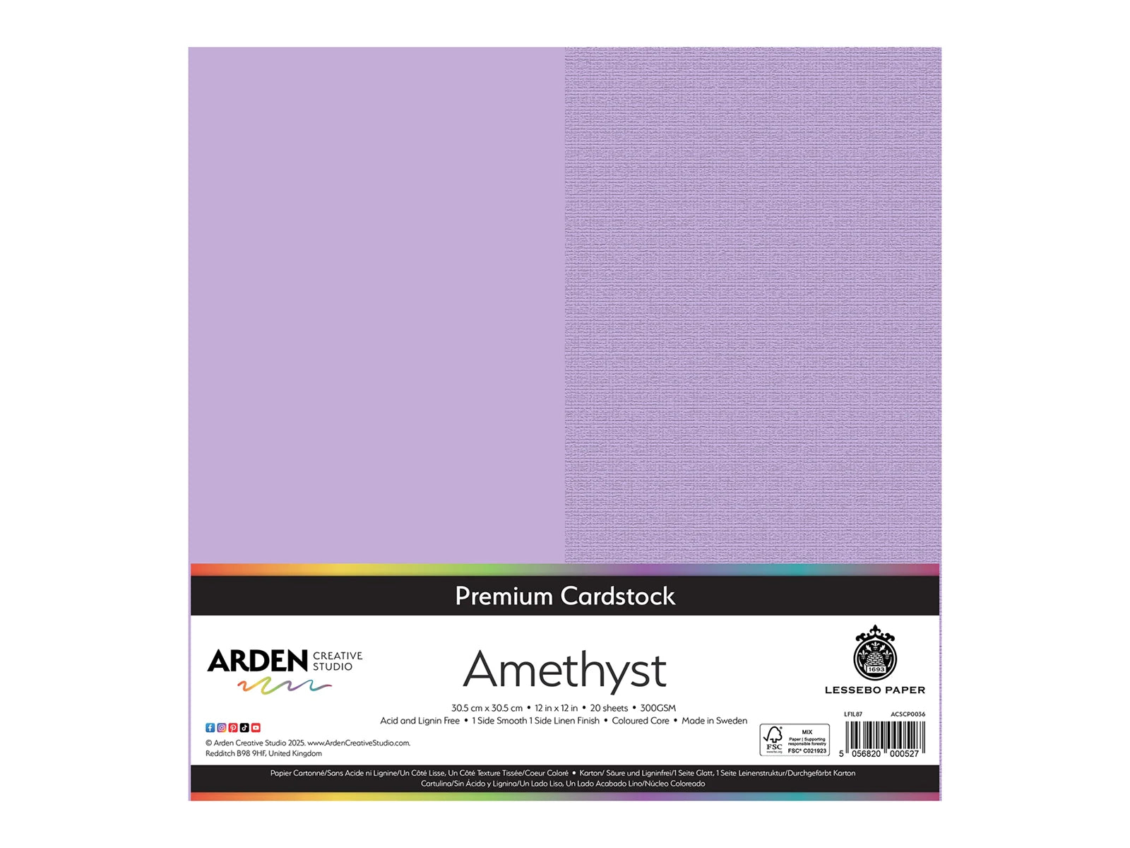 Arden Creative Studio Premium Cardstock Amethyst Purple 12" x 12" - 20 Pack