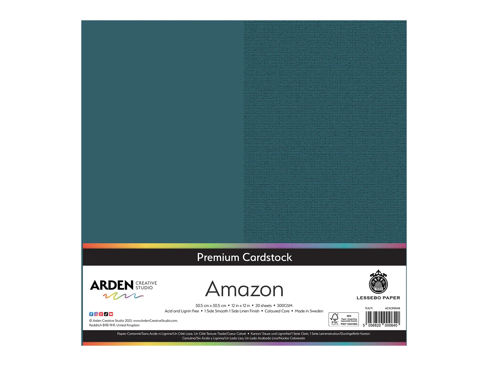 Arden Creative Studio Premium Cardstock Amazon Teal 12" x 12" - 20 Pack