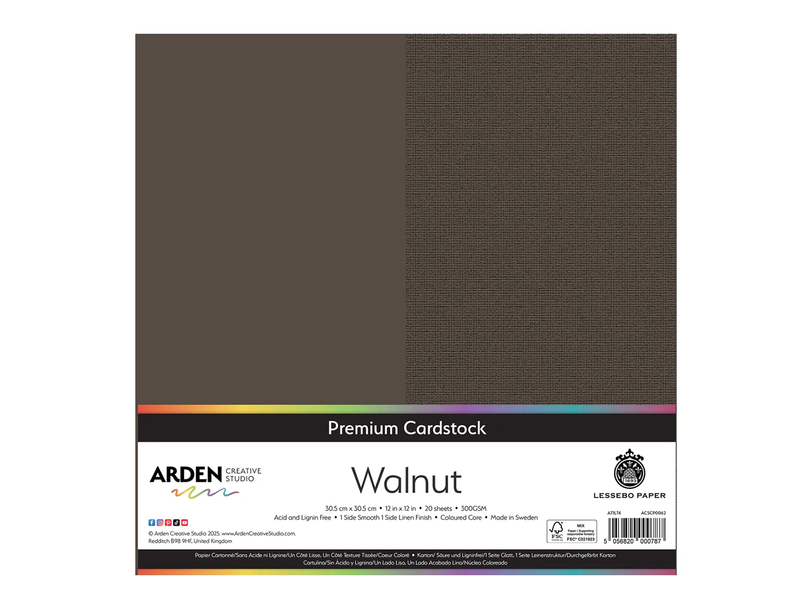 Arden Creative Studio Premium Cardstock Walnut Brown 12" x 12" - 20 Pack