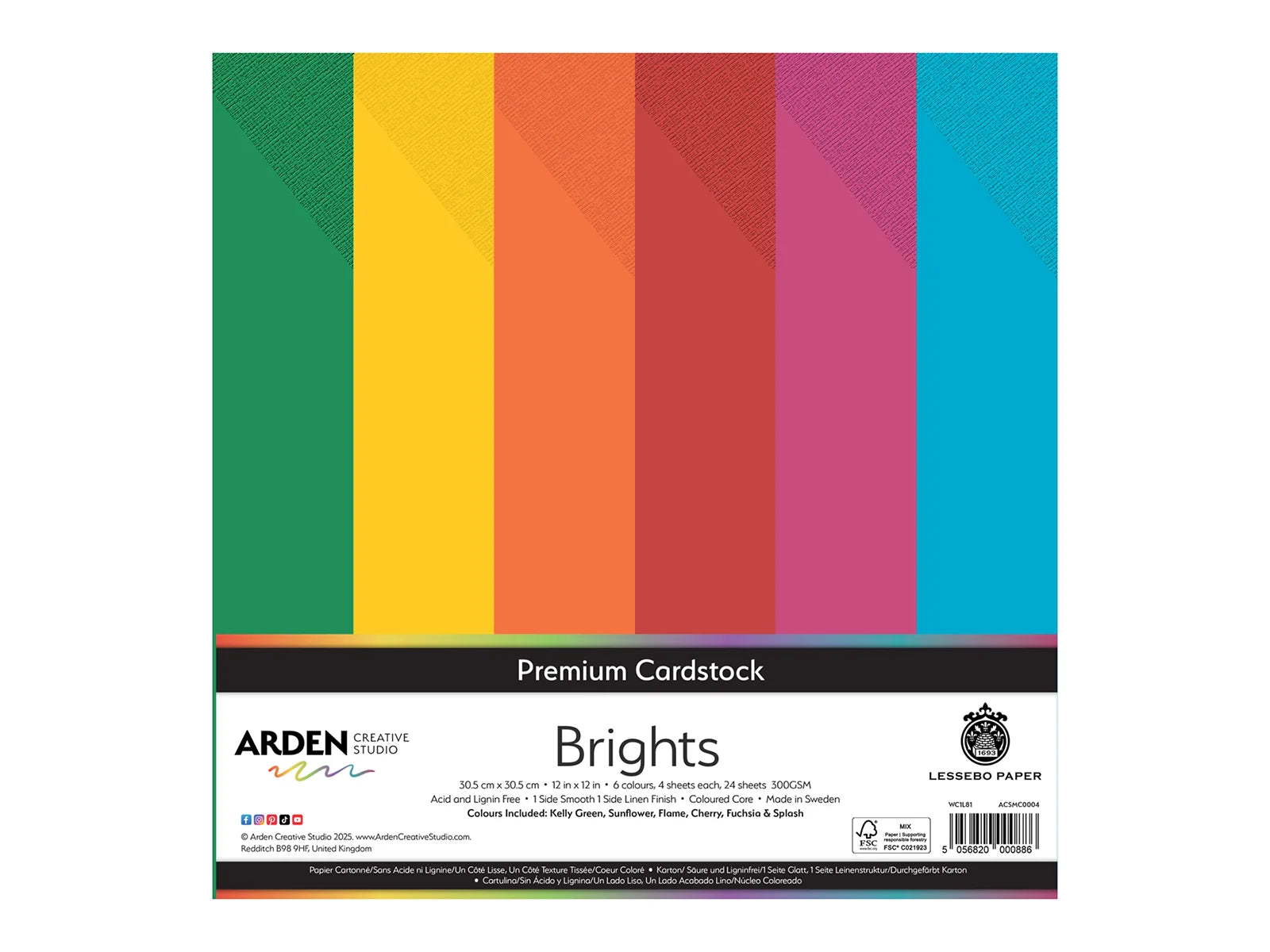 Arden Creative Studio Premium Cardstock Brights 12" x 12" - 24 Pack