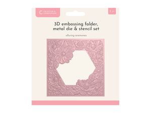 Crafters Companion 5.5" X 5.5" 3D Embossing Folder, Metal Die and Stencil Set - Alluring Anemones