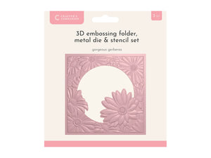 Crafters Companion 5.5" X 5.5" 3D Embossing Folder, Metal Die and Stencil Set - Gorgeous Gerberas