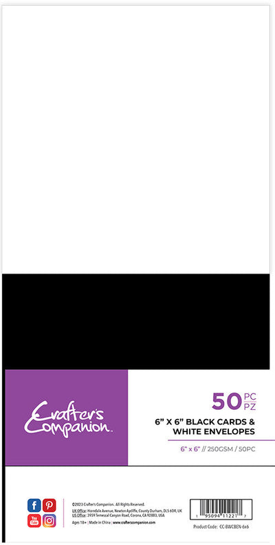 Crafter's Companion 6 x 6 Black Card & White Envelopes - 100 Pc