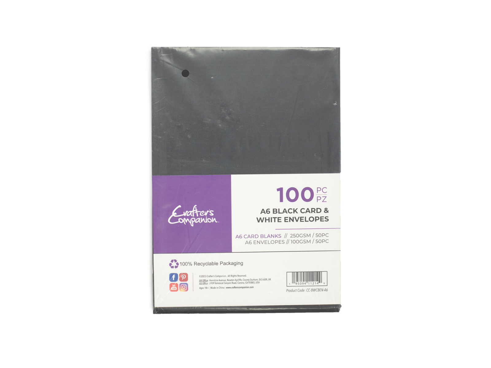 Crafter's Companion - A6 Black Card & White Envelopes 100pc Envelopes 100pc