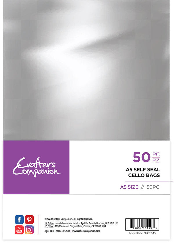 Crafter's Companion A5 Self Seal Cello Bags - 50 Pack