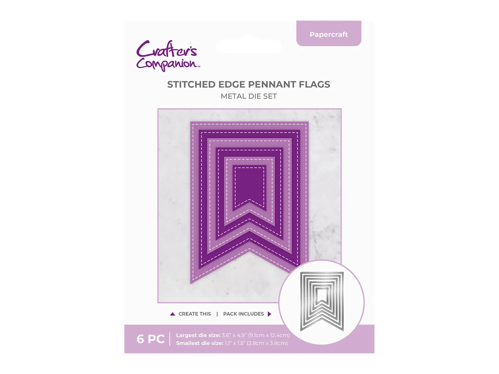 Crafter's Companion Metal Die - Stitched Edge Pennant Flags