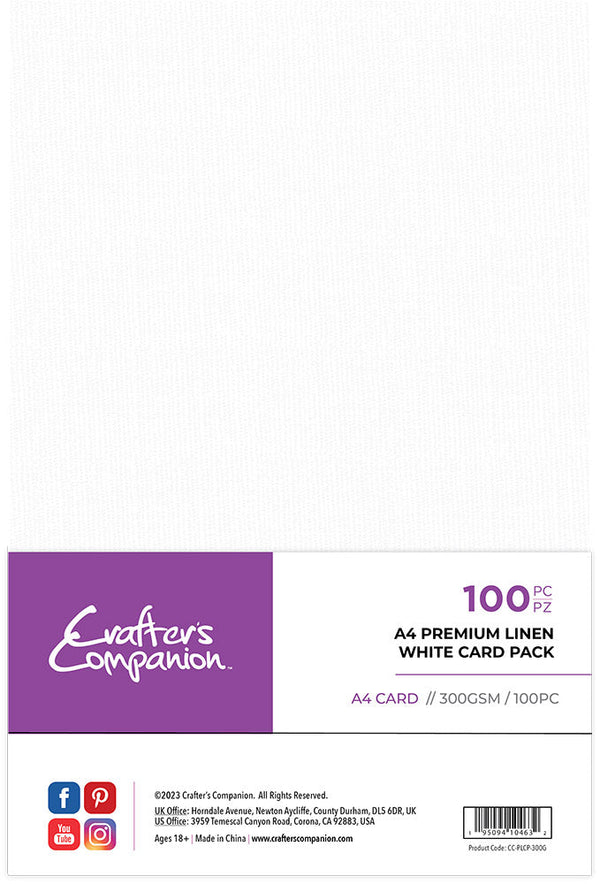 Crafter's Companion A4 Premium Linen White Card Pack - 100 Sheets
