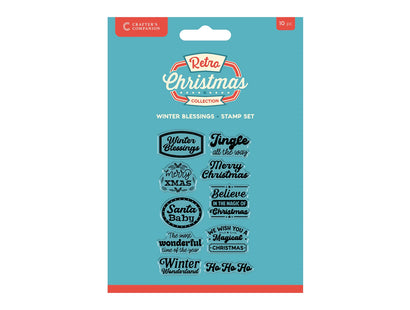 Crafter's Companion Retro Christmas Collection Clear Acrylic Stamp Set - Winter Blessings