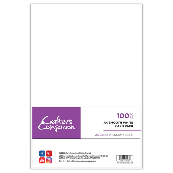 Crafter's Companion - A4 Smooth White Card Pack 160 GSM - 100pc