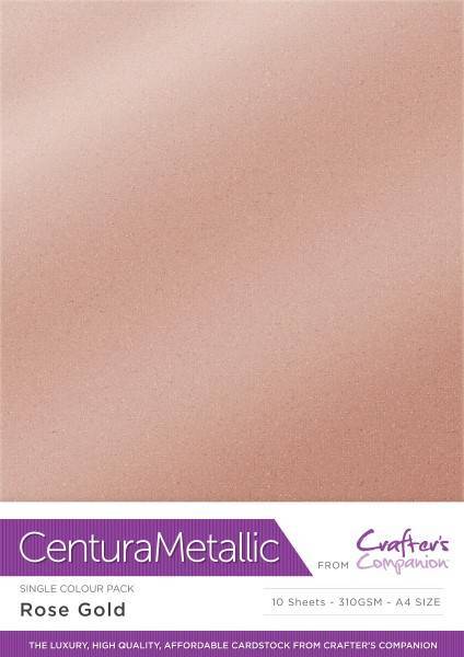 Crafter's Companion Centura Pearl Metallic A4 Single Colour 10 Sheet Pack - Rose Gold