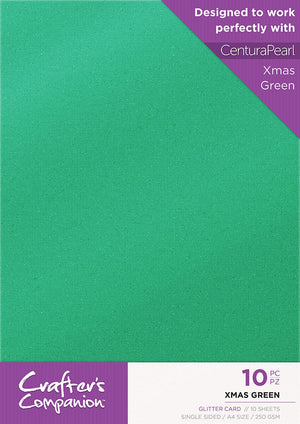 Crafter's Companion Glitter Card 10 Sheet Pack - Xmas Green