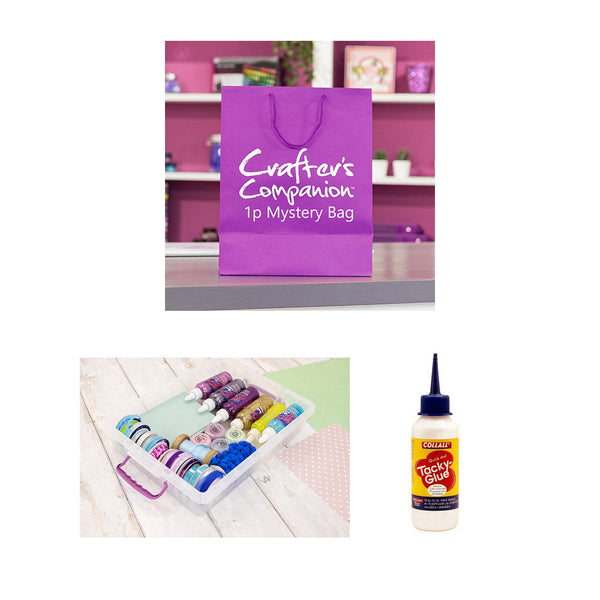 Crafter's Companion Stash n Stack with Tacky Glue and Ribbon Mystery Bag for 1p