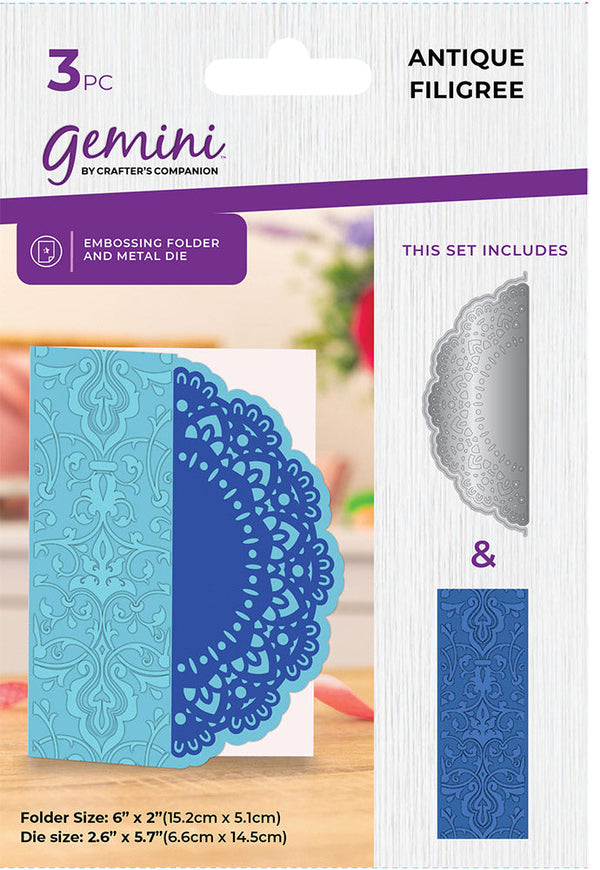 Gemini Frame Edge Embossing Folder & Die - Antique Filigree