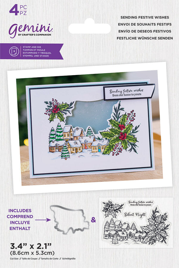 Gemini Christmas Frame Stamp & Die - Sending Festive Wishes