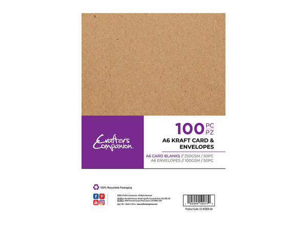 Crafter's Companion A6 Kraft Card & Envelopes - 100 Piece