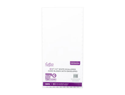 Crafter's Companion - 6x6" White Scalloped Cards & Envelopes 50pk