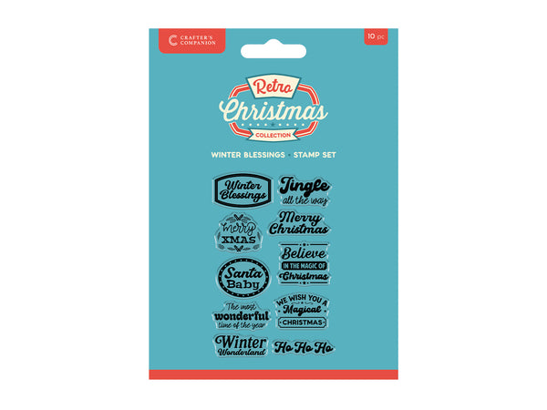 Crafter's Companion Retro Christmas Collection Clear Acrylic Stamp Set - Winter Blessings