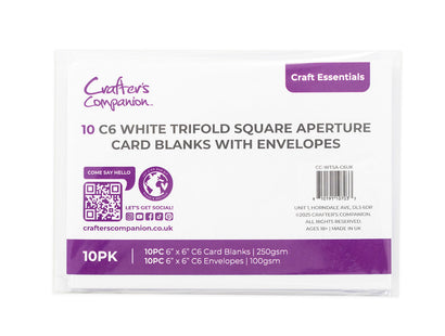 Crafter's Companion - C6 White Trifold Square Aperture Cards & Envelopes 10pk