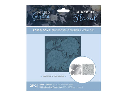 Nature's Garden - Midnight Floral 5.5"x5.5" 3D Embossing Folder & Metal Die - Rose Blooms