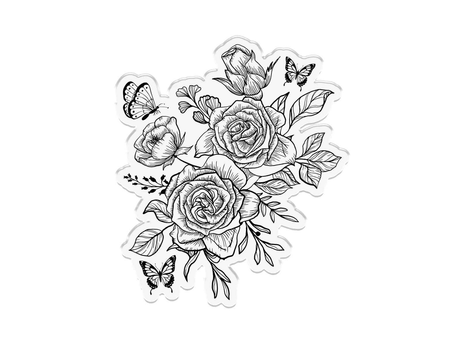 Nature's Garden - Midnight Floral Stamp & Die - Butterfly & Rose Blooms