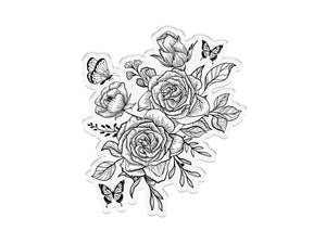 Nature's Garden - Midnight Floral Stamp & Die - Butterfly & Rose Blooms