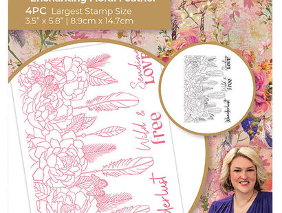 Sara Signature Bohemian Clear Acrylic Stamps - Enchanting Floral Feather