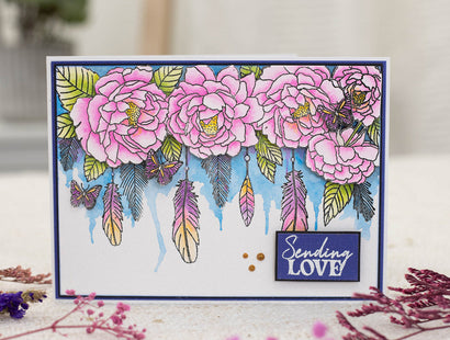 Sara Signature Bohemian Clear Acrylic Stamps - Enchanting Floral Feather