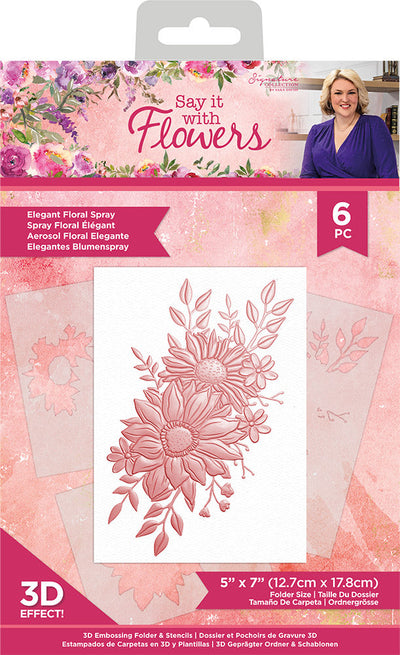 Sara Signature Say It With Flowers 5 x 7 3D Embossing Folder and Stencils - Elegant Floral Spray