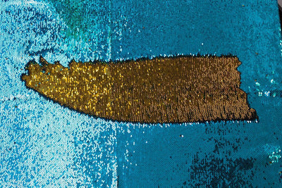 Threaders Sequin Fabric - Teal and Gold