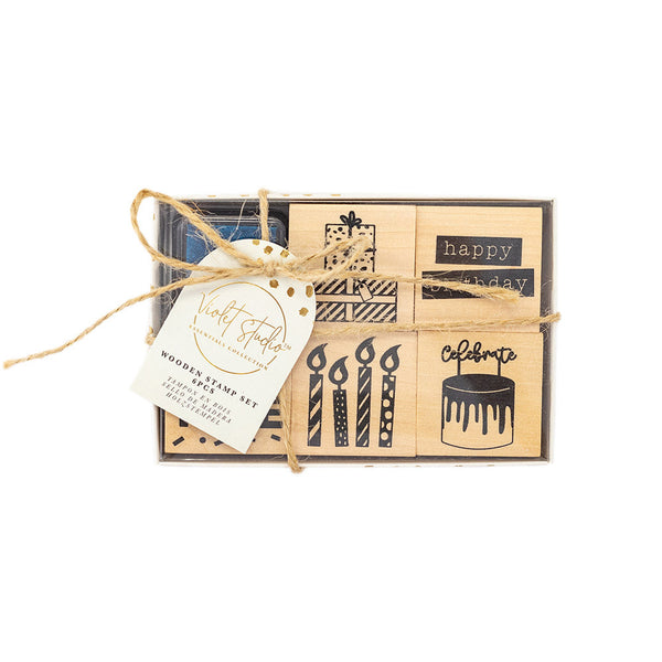 Violet Studios Wooden Stamp Set - Party - 6pcs