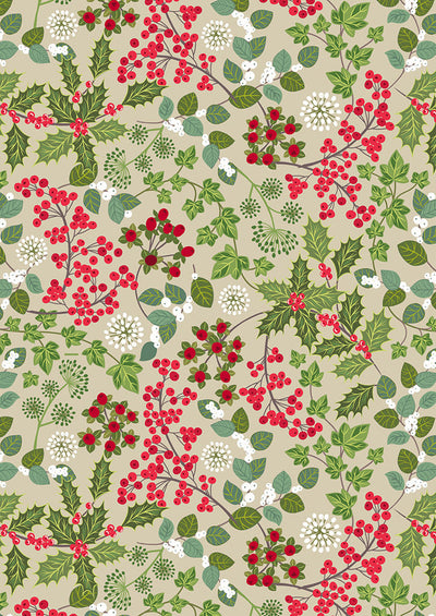 Lewis & Irene Fabric - Holly and Ivy on Natural with Pearl
