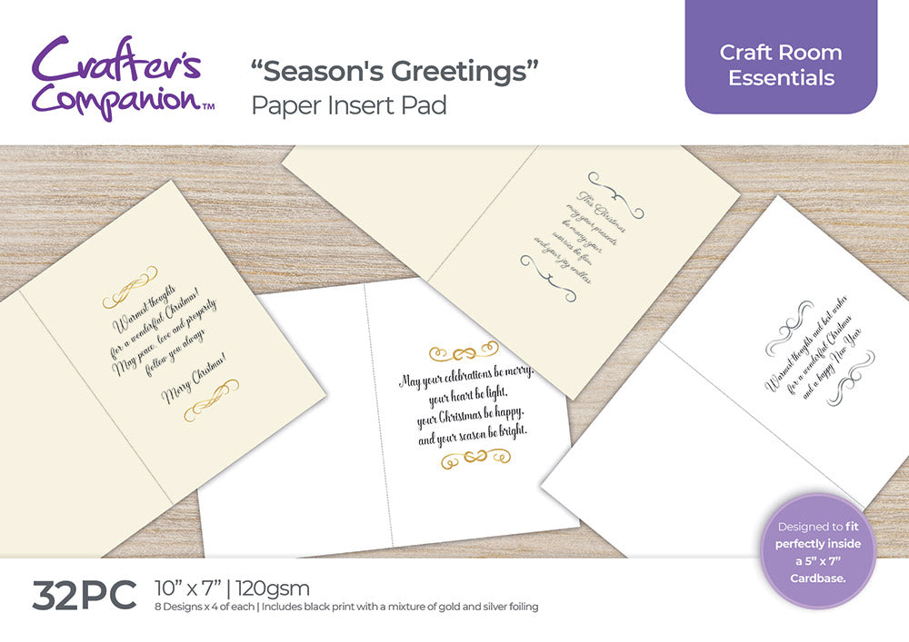 Crafters Companion  5" x 7" Insert Pad – Season's Greetings (Gold & Silver)