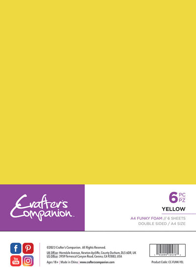 Crafter's Companion A4 Funky Foam - Yellow - 6 Pack